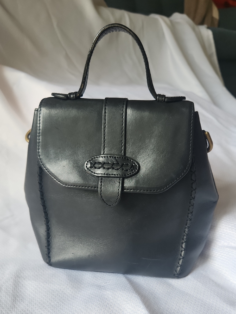 Liz Claiborne Genuine Leather Mini Satchel Black Vintage 90s Structured Bag